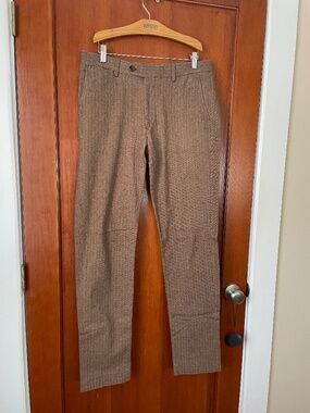 Mens Lands End Classic Slim Fit Brown Wool Tweed Pants   33 Waist